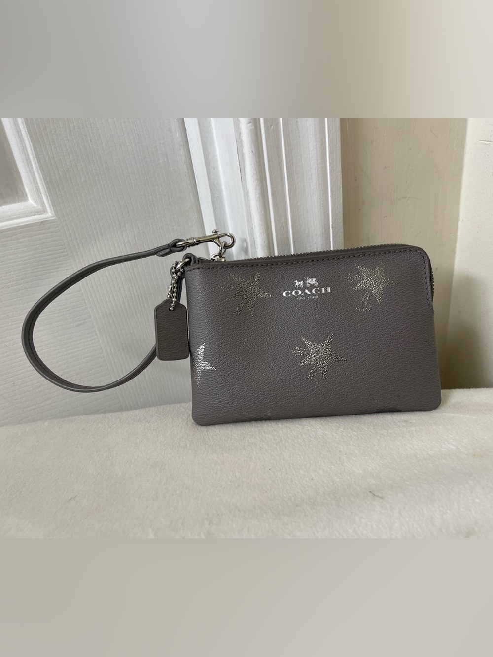 COACH Gray Leather Star Print Wristlet